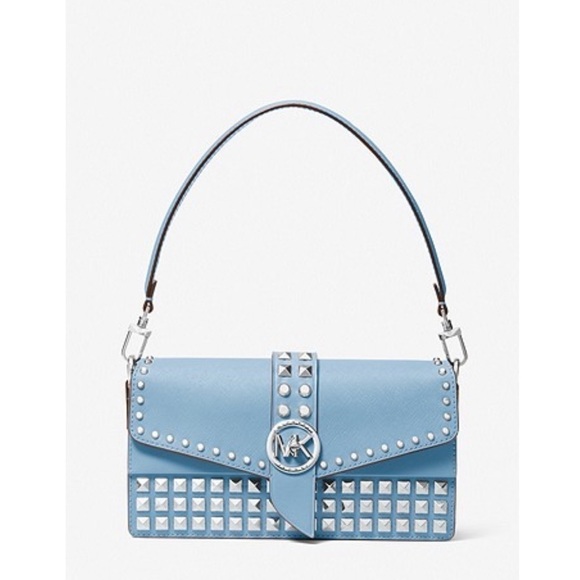 MICHAEL KORS 💙 Greenwich Medium Studded Saffiano Leather Shoulder Bag - Picture 1 of 14